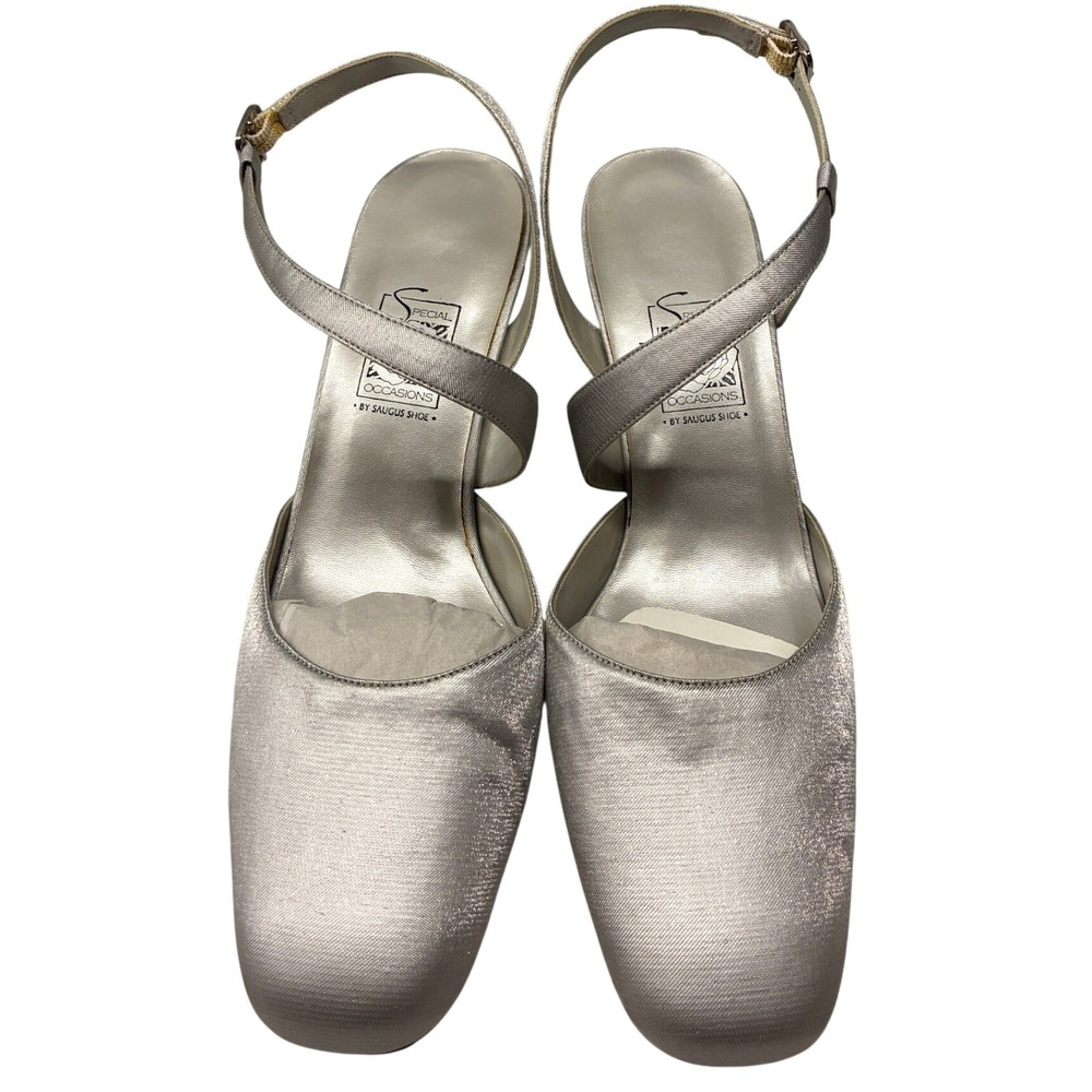 Special Occasions Strappy Block Heel Pumps Womens 8.5 Silver Formal Wedding Prom